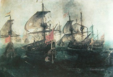Combate Naval en el Estrecho de Gibraltar Segunda Vista Naval Battles Oil Paintings